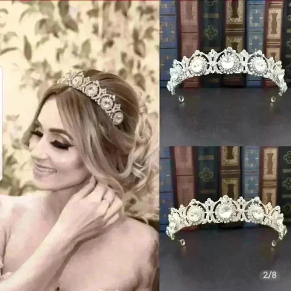 New Bridal Rhinestone Tiara Crown Wedding Silver main image 5